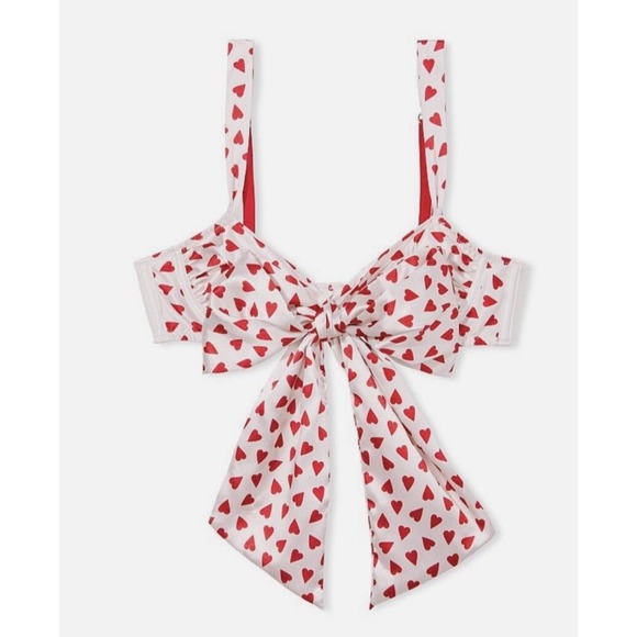 NWT Victorias Secret Red Heart Print Satin Demi‎ Bra White Red Bow XL Valentines - Picture 3 of 11